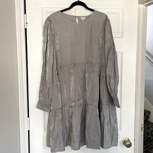 Dress Women Long Sleeve Silver Ruffle Tier Skirt Cocktail Midi NWT